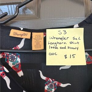 Wrangler Black Longhorn Motif Top with Multicolor Accents
